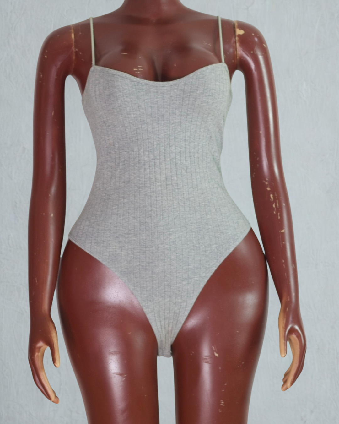 SHEIN Ribbed Knit Spaghetti Strap Bodysuit – Grey
