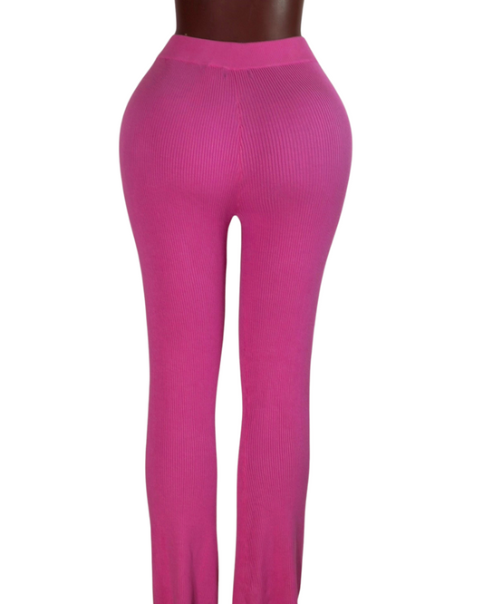 MISSPAP Ribbed High-Waist Knit Trousers – Hot Pink