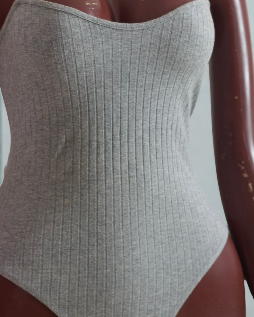 SHEIN Ribbed Knit Spaghetti Strap Bodysuit – Grey