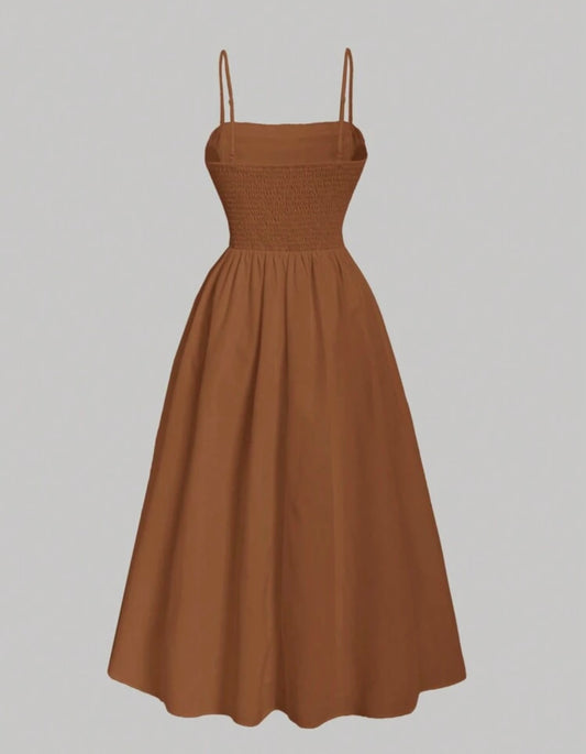 ELEGANT BROWN MIDI DRESS (SHEIN)