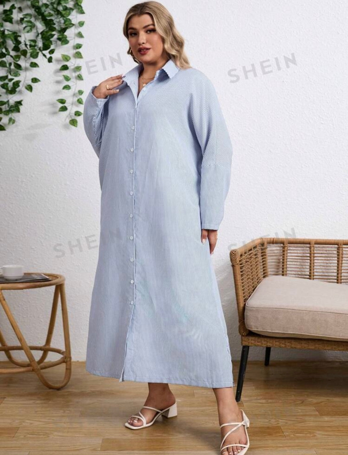 Striped Button-Down Shirt Dress SHEIN.