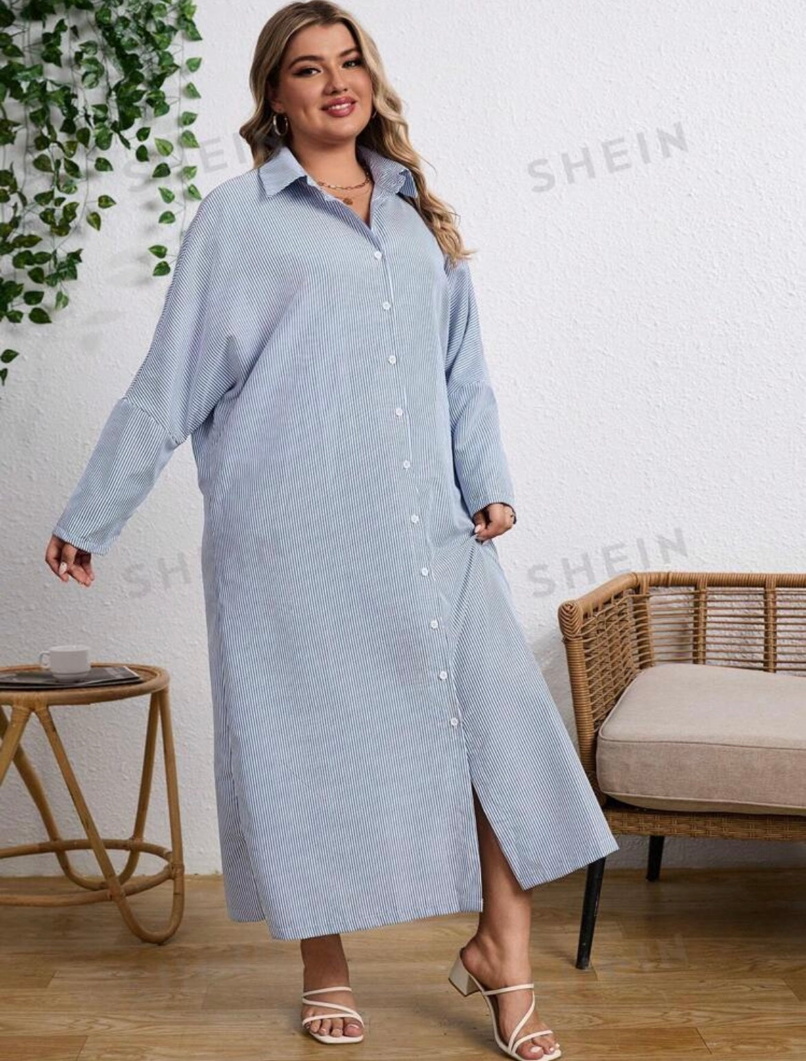 Striped Button-Down Shirt Dress SHEIN.