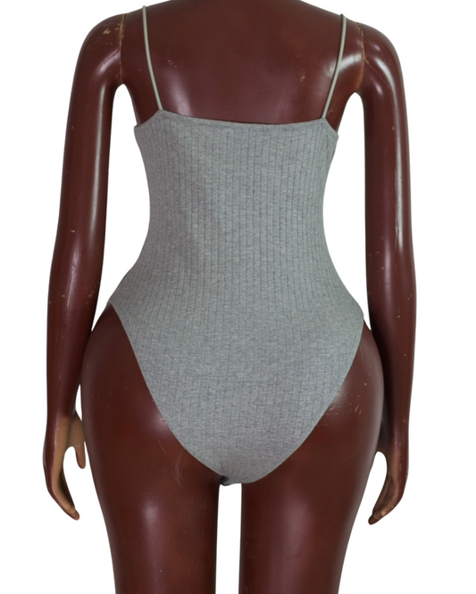 SHEIN Ribbed Knit Spaghetti Strap Bodysuit – Grey
