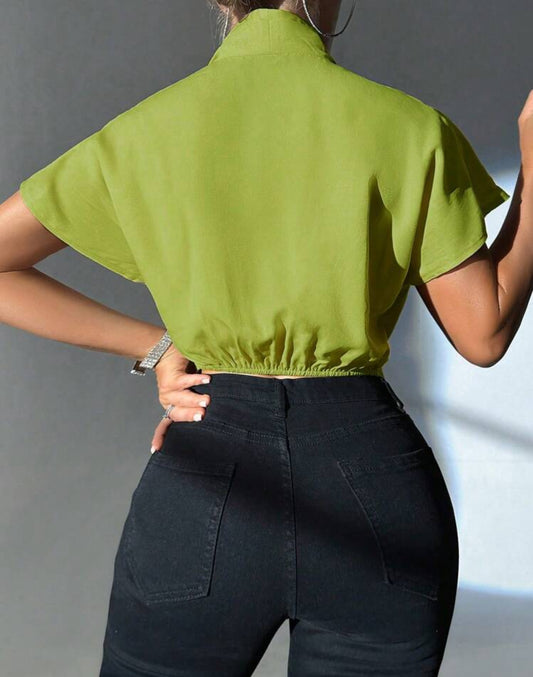 STYLISH GREEN WRAP BLOUSE (SHEIN)