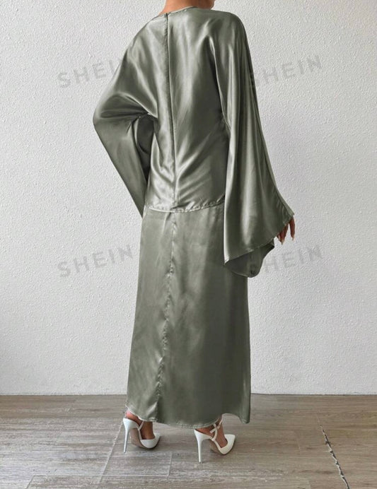 ELEGANT SATIN TWO-PIECE SET - LONG SLEEVE TOP & MAXI SKIRT (SHEIN)