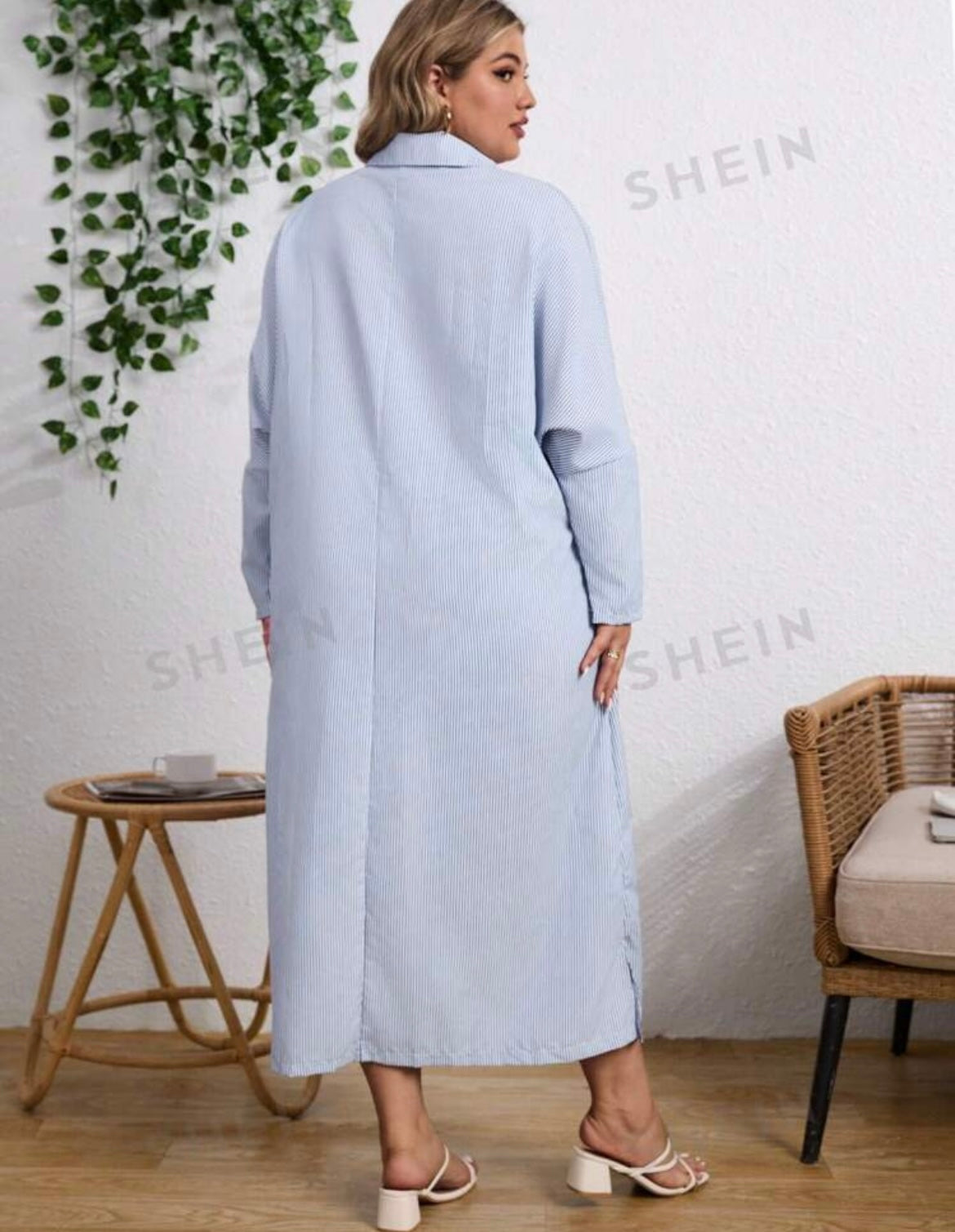 Striped Button-Down Shirt Dress SHEIN.