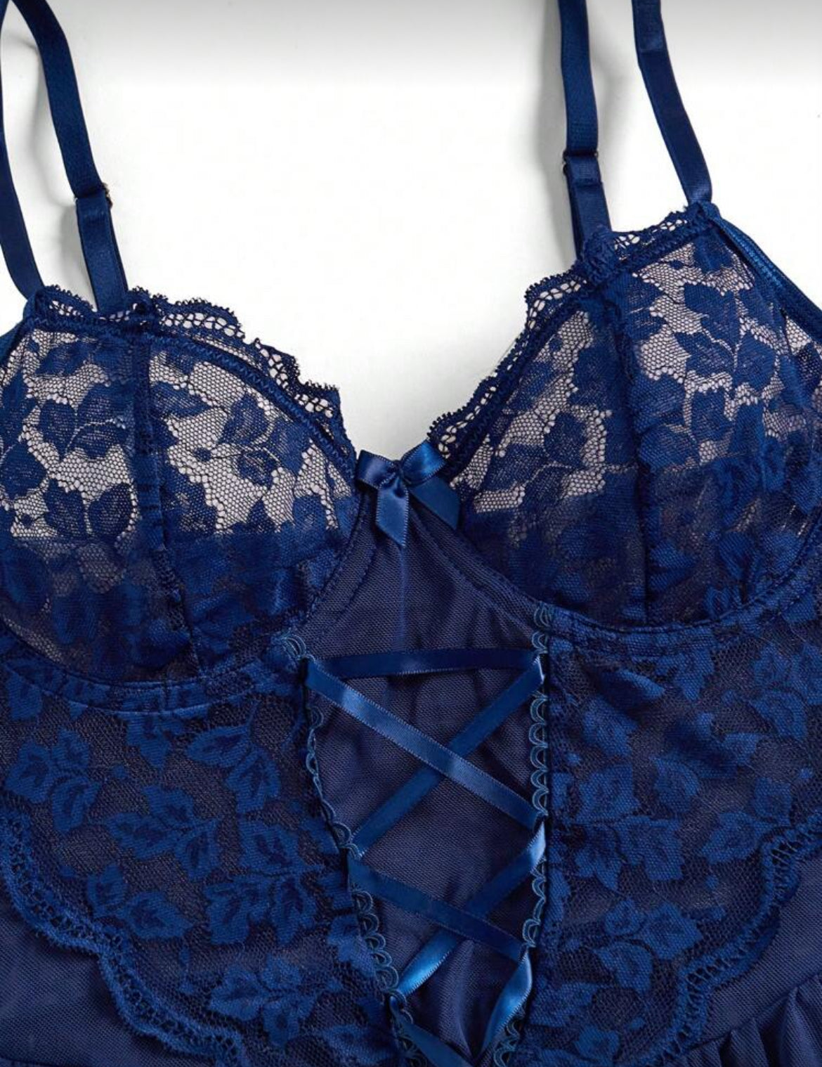 SHEIN Elegant Navy Blue Lace Lingerie Set with Garter