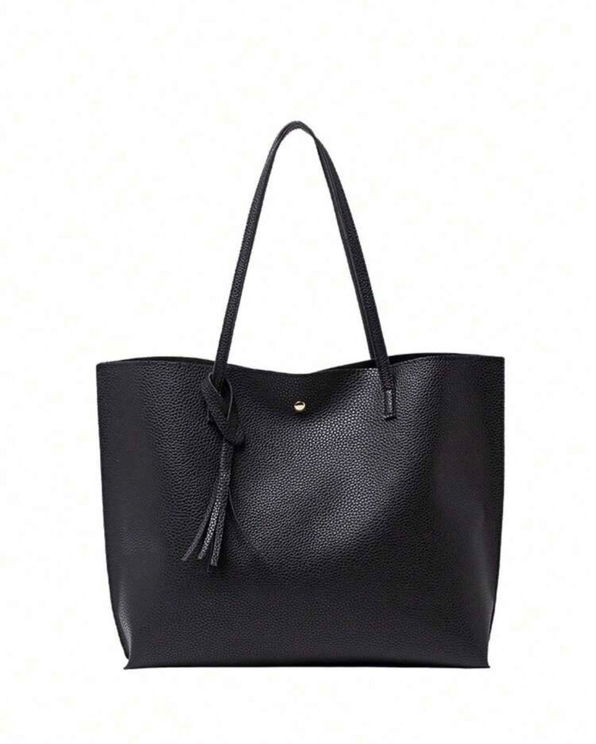 Classic Pebbled Faux-Leather Everyday Tote Bag with Tassel Accent