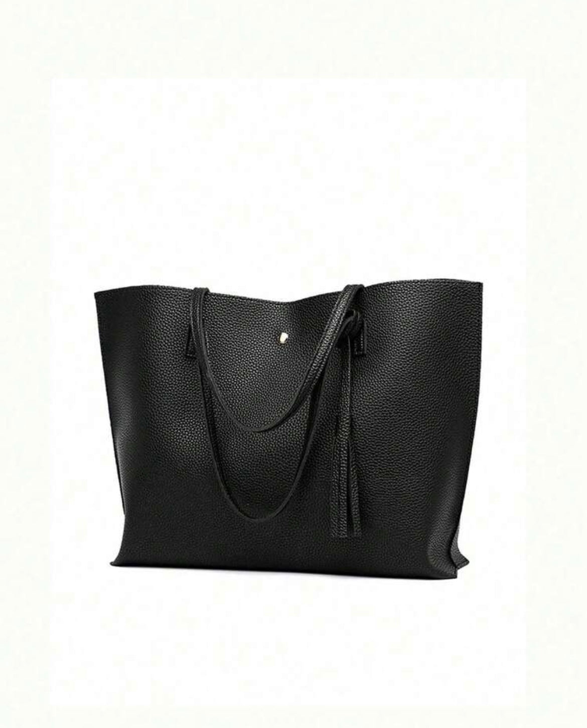Classic Pebbled Faux-Leather Everyday Tote Bag with Tassel Accent