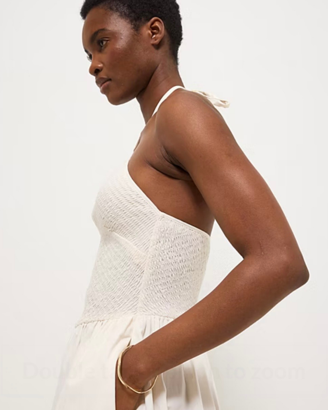Ivory Halterneck Textured Midi Dress with Pockets