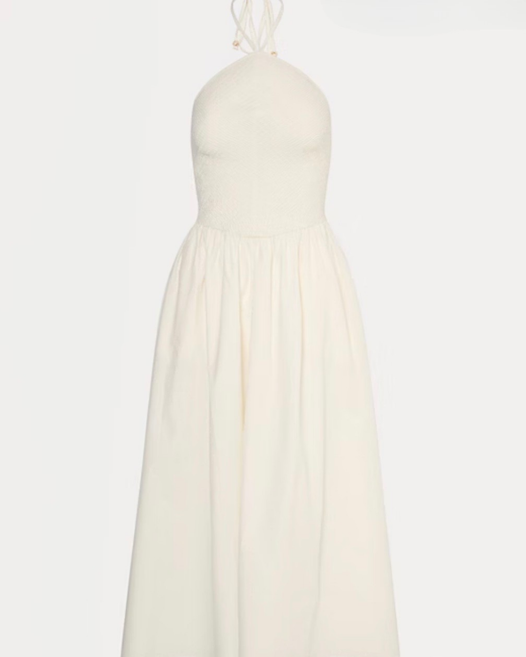 Ivory Halterneck Textured Midi Dress with Pockets