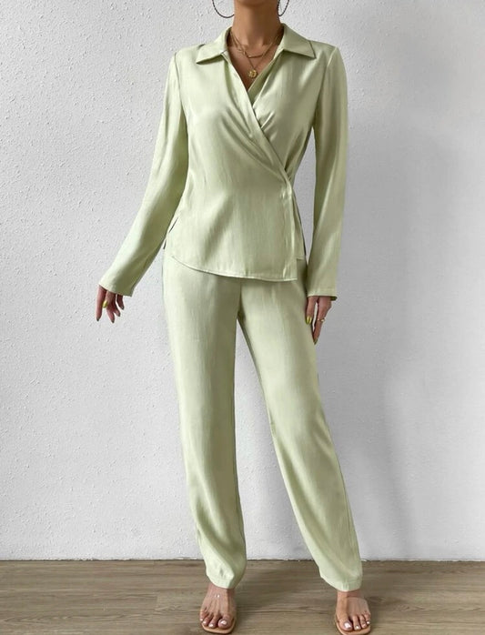 Satin Wrap Top & Trousers Co-ord Set