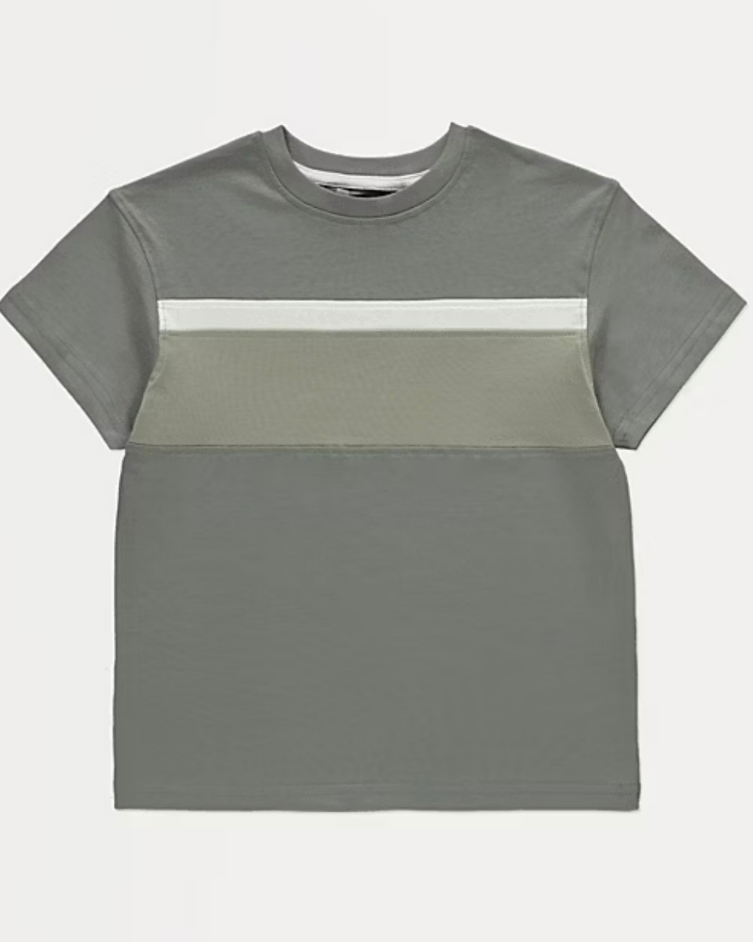 Boys' Khaki & Sage Colourblock Chest-Stripe Crew Neck T-Shirt