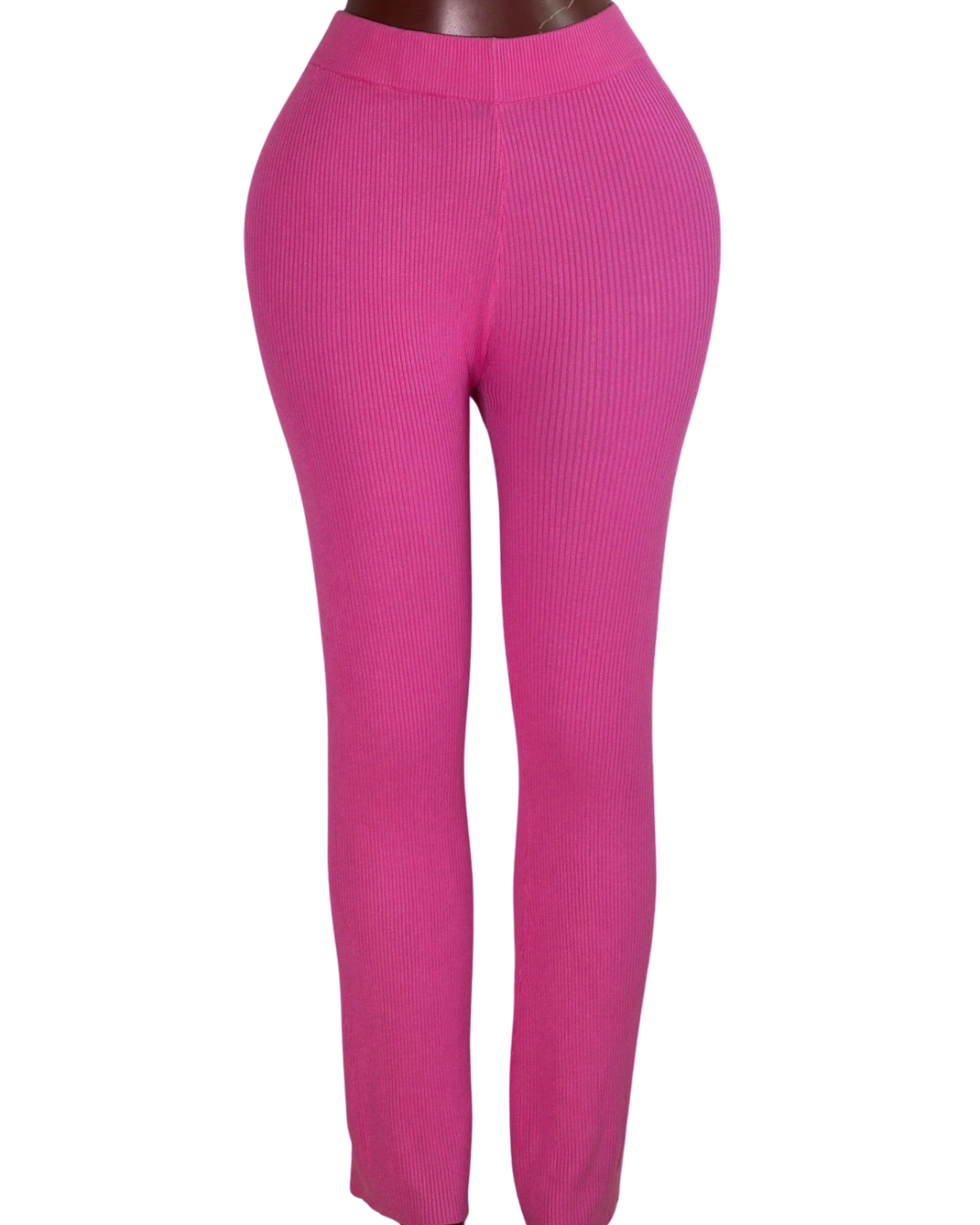 MISSPAP Ribbed High-Waist Knit Trousers – Hot Pink