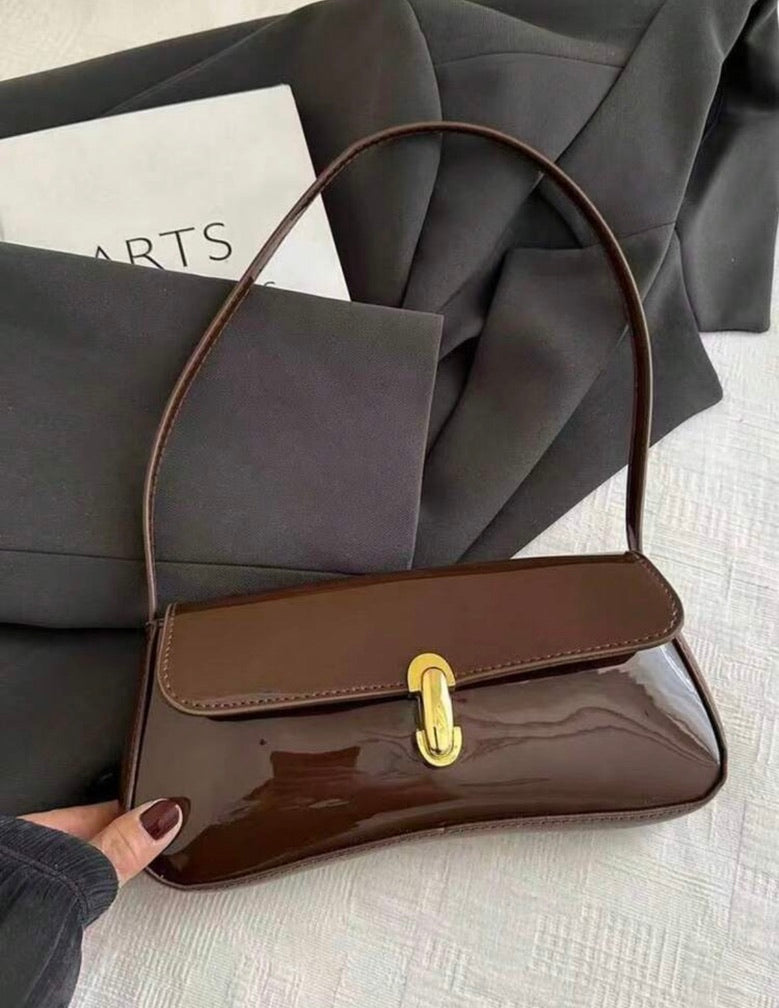 90s Vintage Patent Leather Baguette Shoulder Bag
