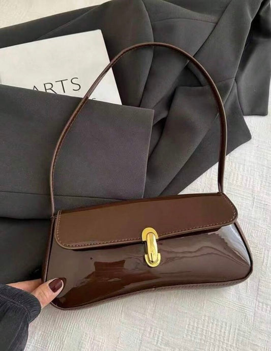 90s Vintage Patent Leather Baguette Shoulder Bag