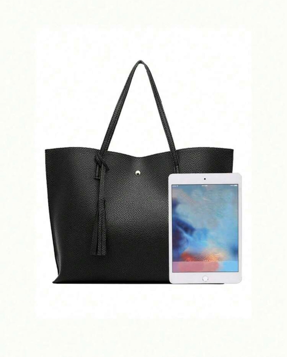 Classic Pebbled Faux-Leather Everyday Tote Bag with Tassel Accent