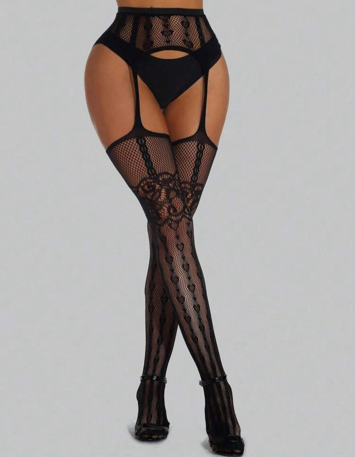 Secret Heart Mock Garter Fishnet Tights