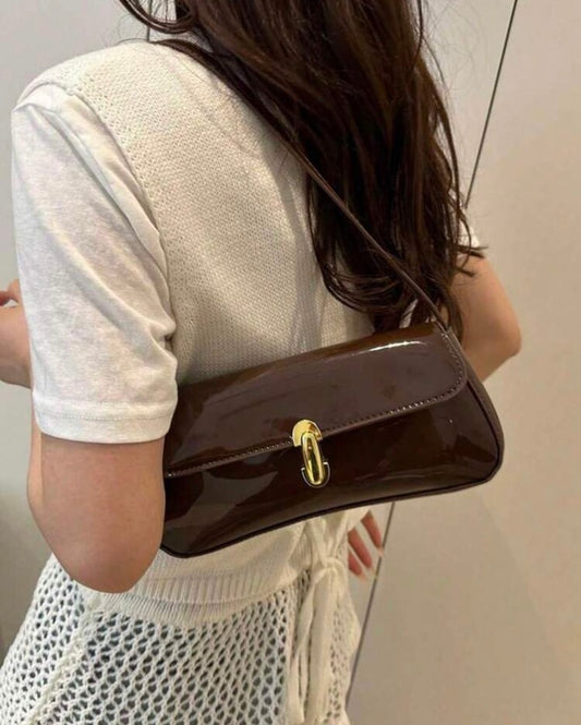 90s Vintage Patent Leather Baguette Shoulder Bag