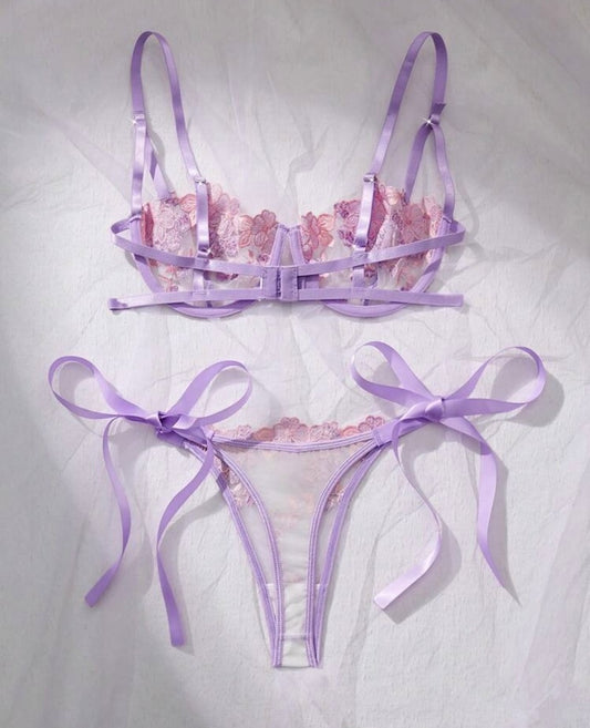 Lavender Fields Floral Embroidered Lingerie Set