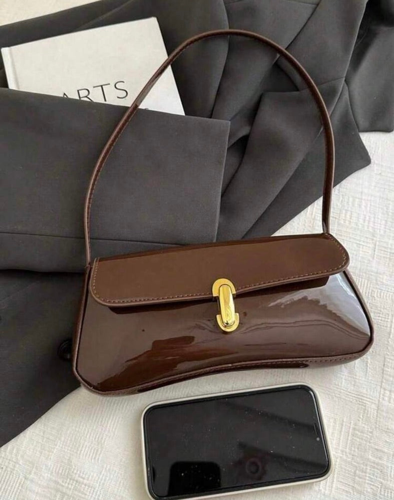 90s Vintage Patent Leather Baguette Shoulder Bag