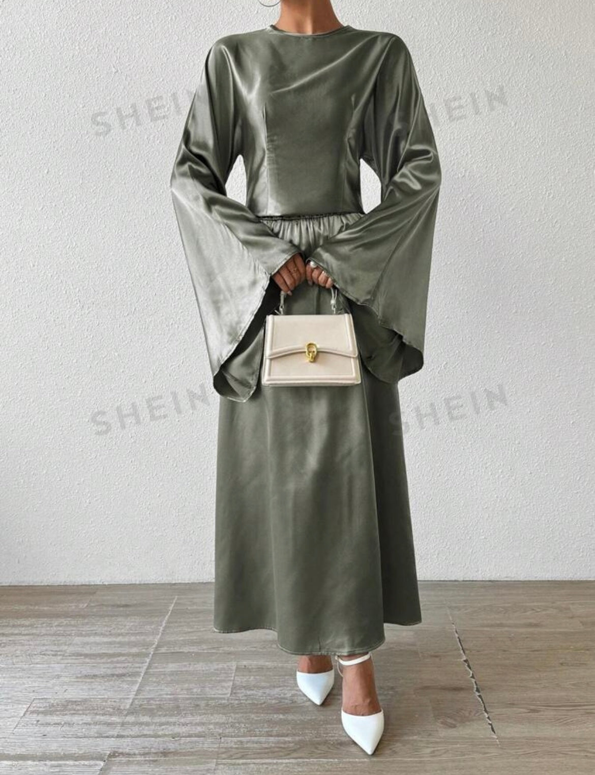 ELEGANT SATIN TWO-PIECE SET - LONG SLEEVE TOP & MAXI SKIRT (SHEIN)