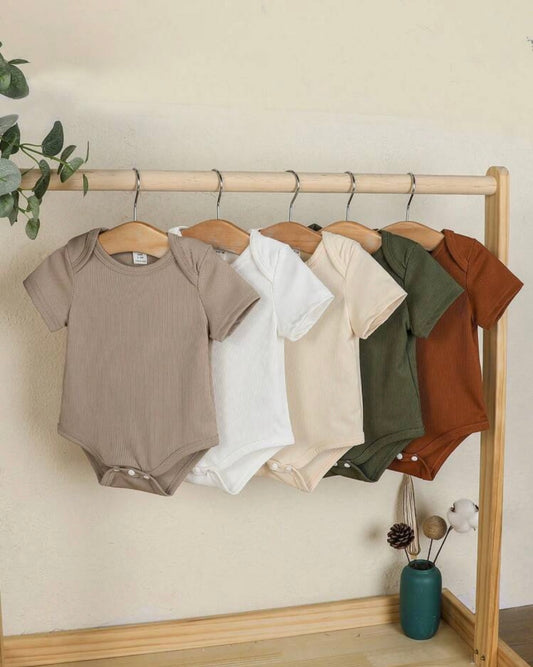 5-Pack Neutral Ribbed Baby Onesies – Soft Cotton Basics (SHEIN)