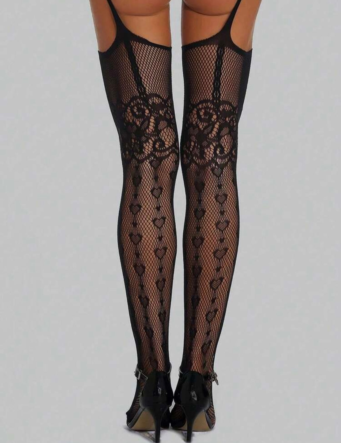 Secret Heart Mock Garter Fishnet Tights