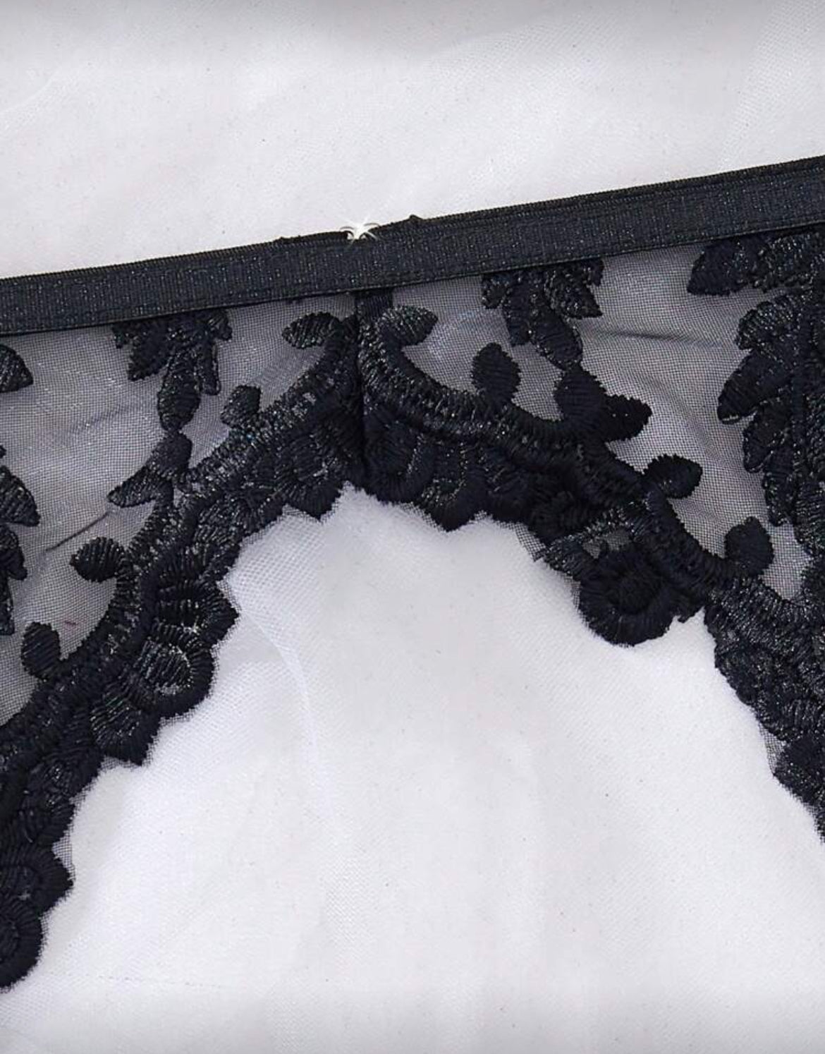 Black Lace Lingerie Set – 3-Piece Embroidered Mesh