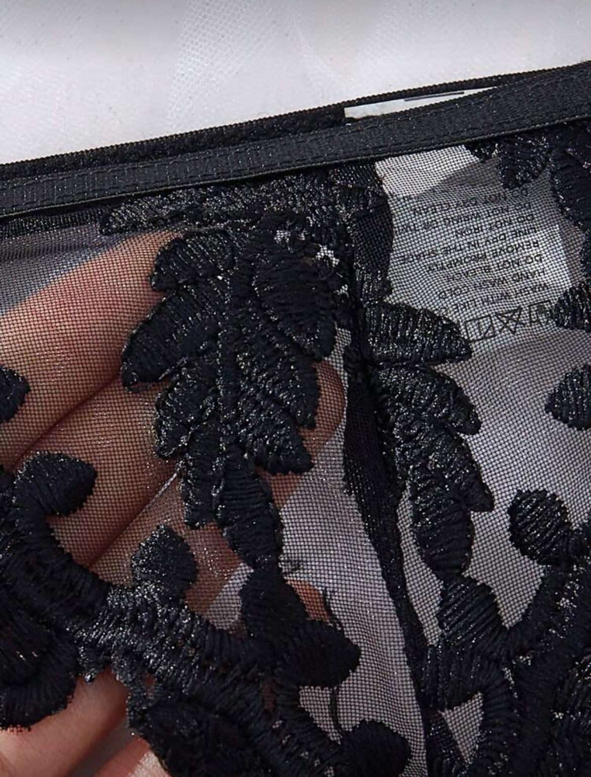 Black Lace Lingerie Set – 3-Piece Embroidered Mesh