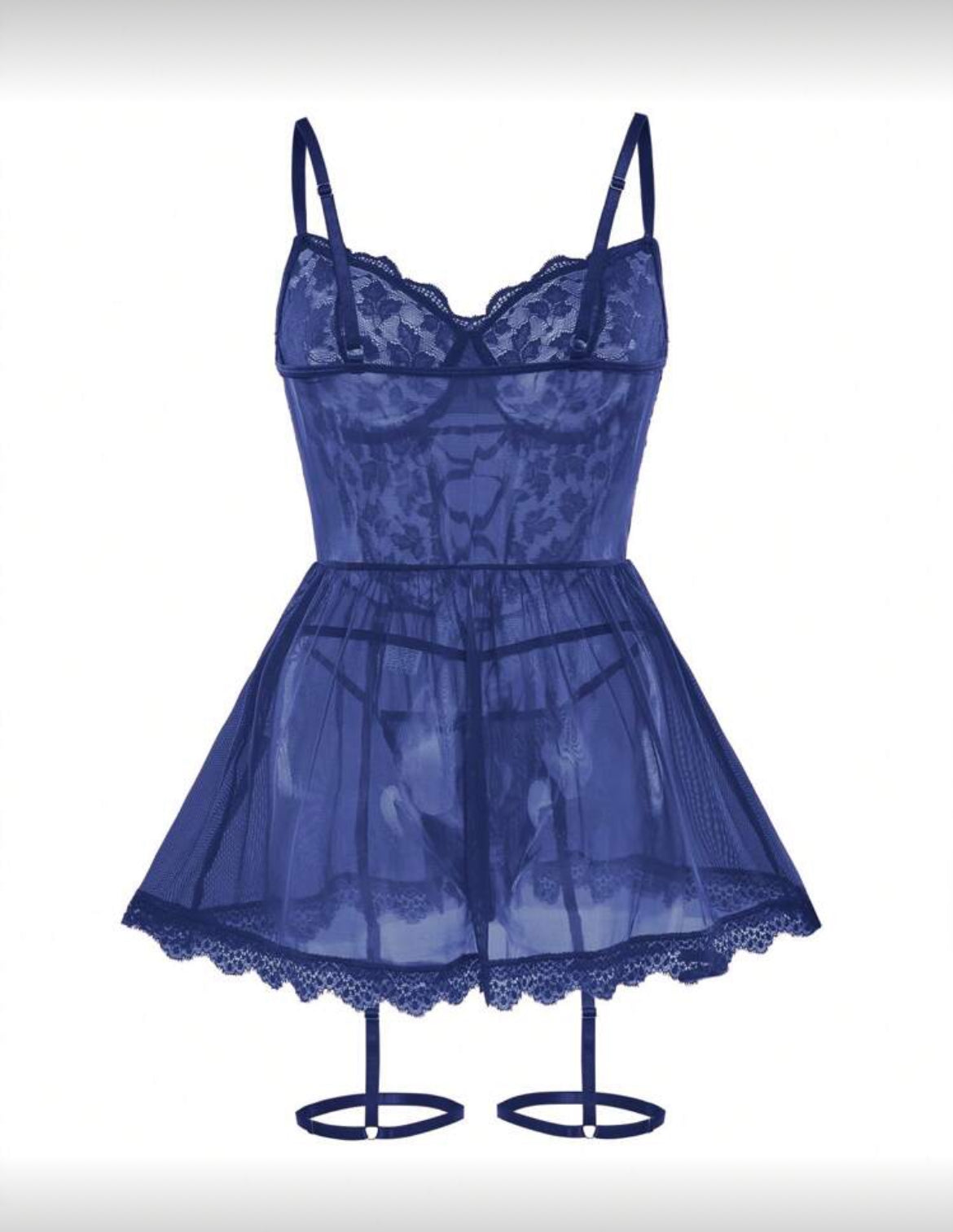 SHEIN Elegant Navy Blue Lace Lingerie Set with Garter
