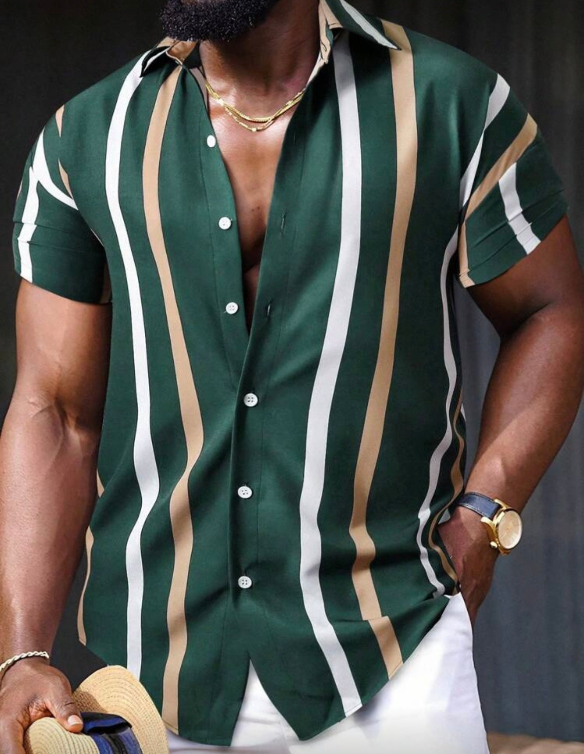 SHEIN Men’s Vertical Striped Short Sleeve Shirt