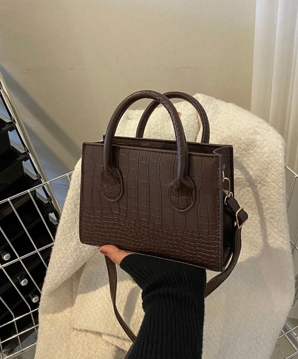 SHEIN Mini Croc-Embossed Structured Handbag