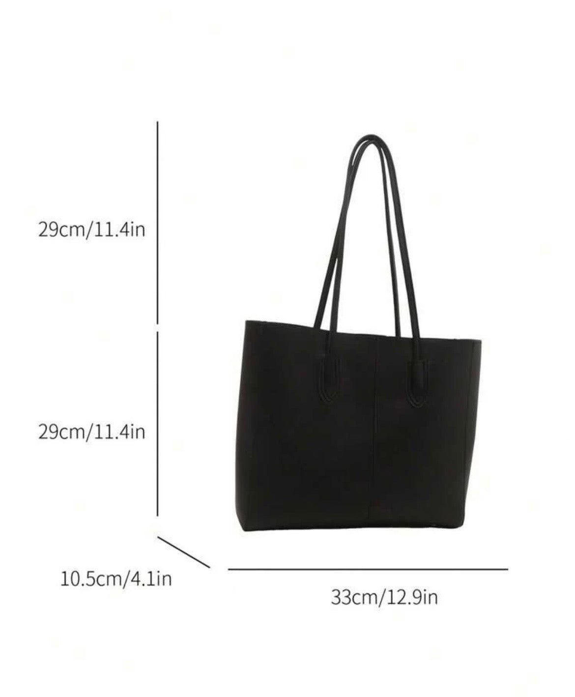 Classic Black Tote Bag Set with Matching Pouch