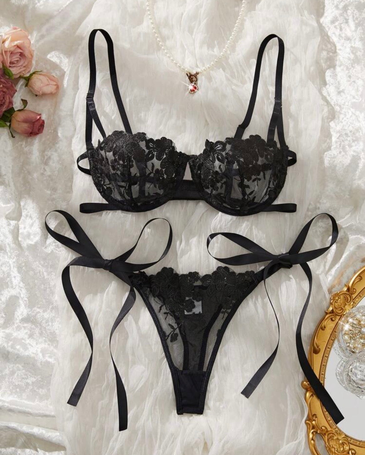 The Porsha Embroidered Lace Lingerie Set
