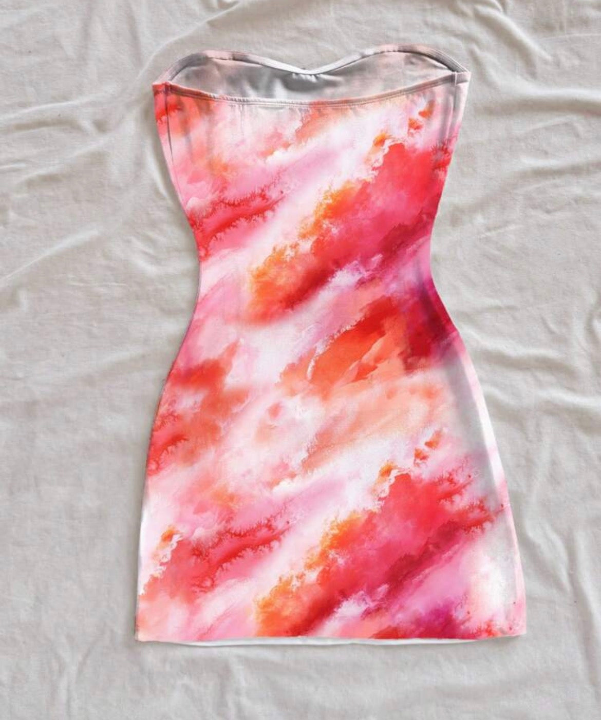 Elsie Pink Watercolour Strapless Mini Dress