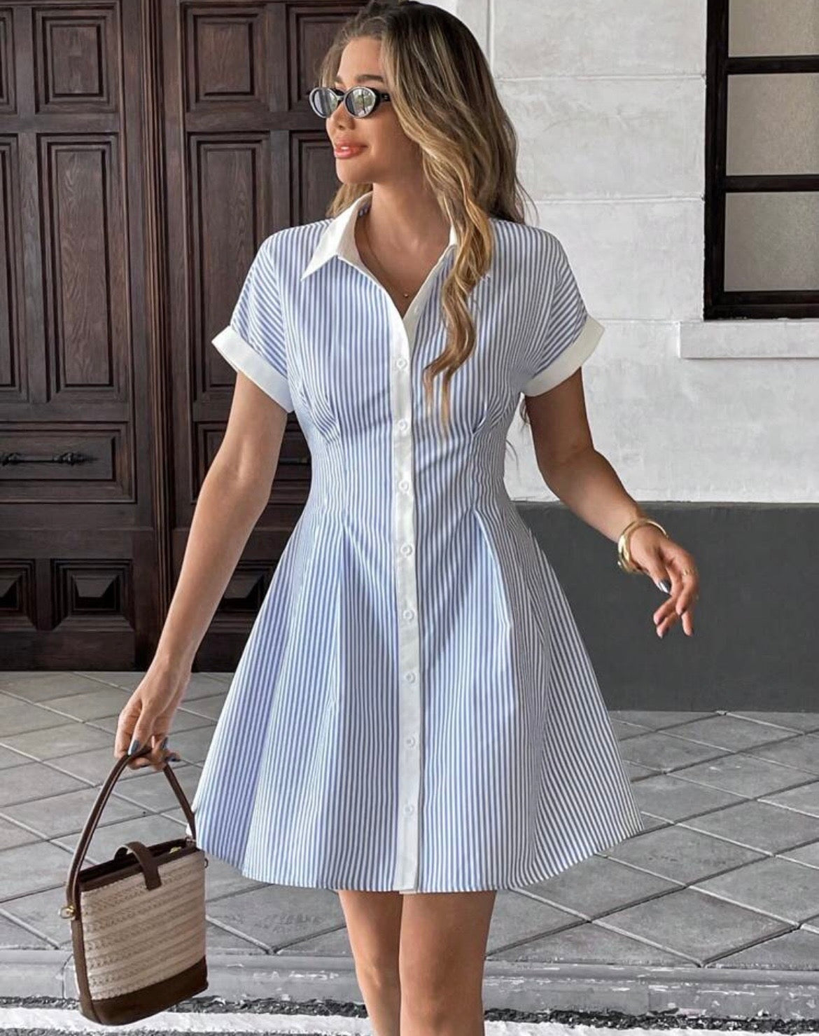 Coastal Chic Striped Mini Shirtdress