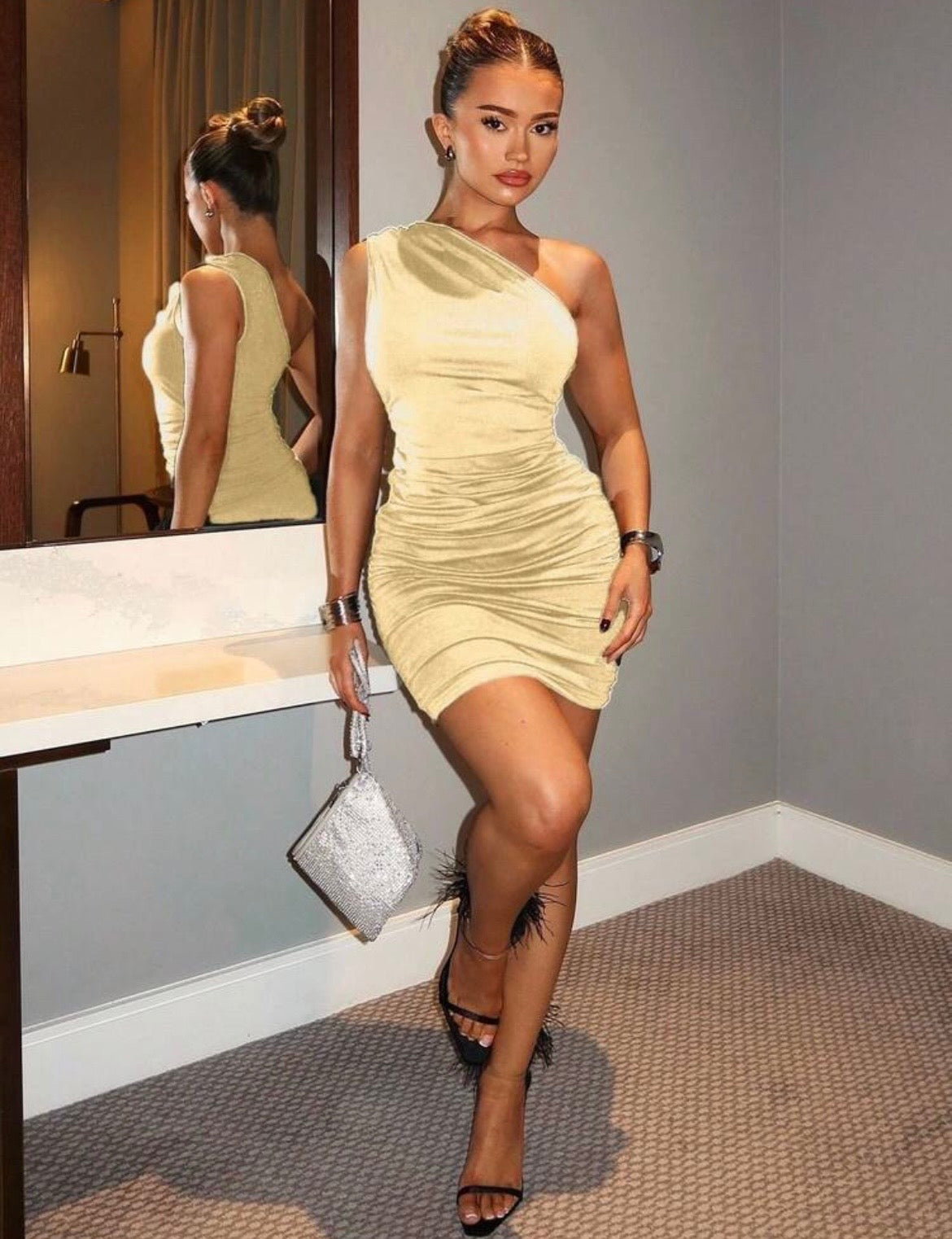Champagne Shimmer Ruched Dress