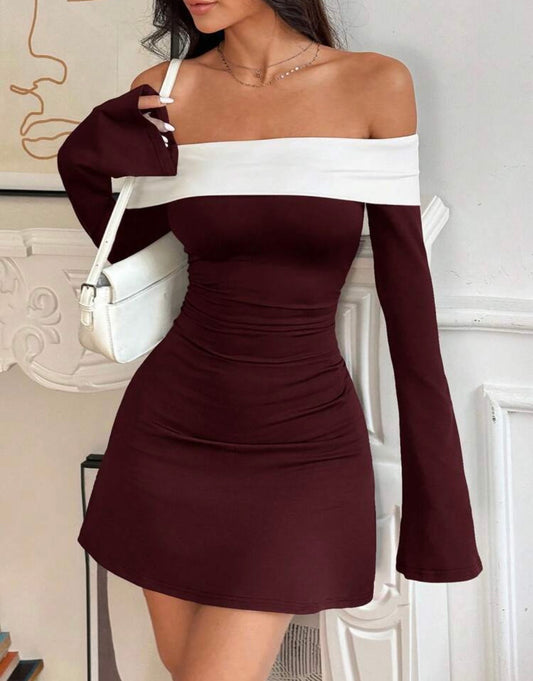 Bordeaux Colorblock Mini Dress