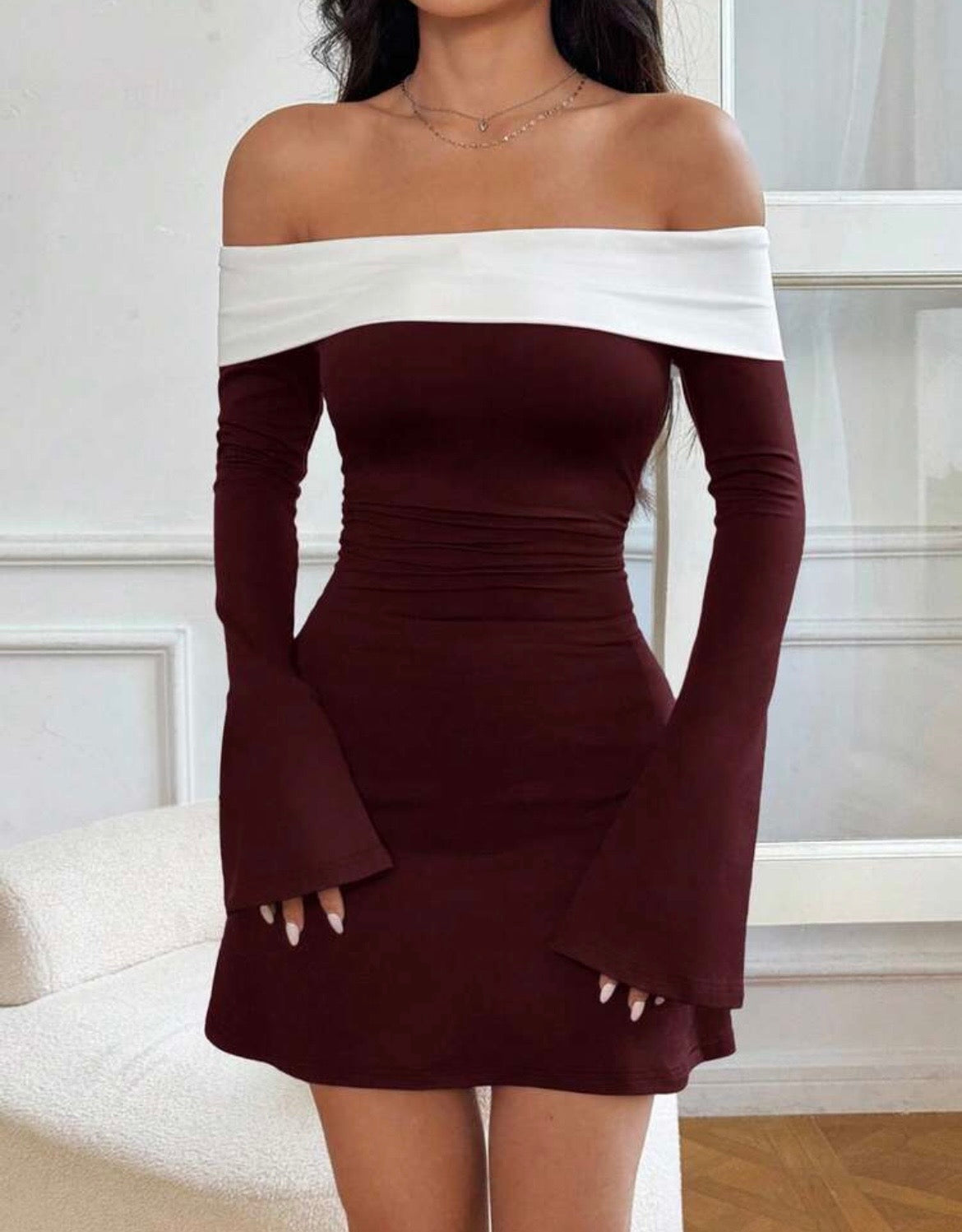 Bordeaux Colorblock Mini Dress