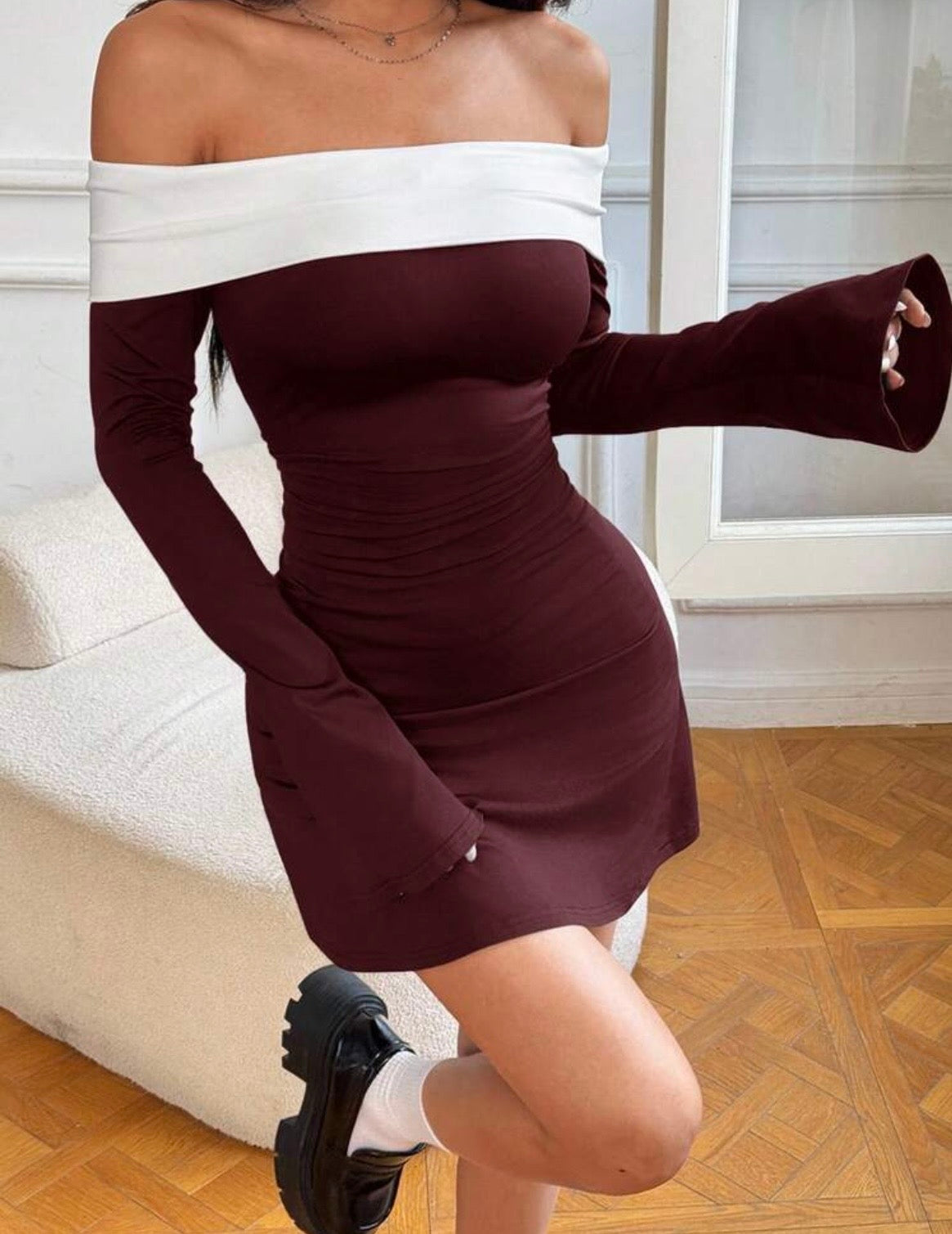 Bordeaux Colorblock Mini Dress