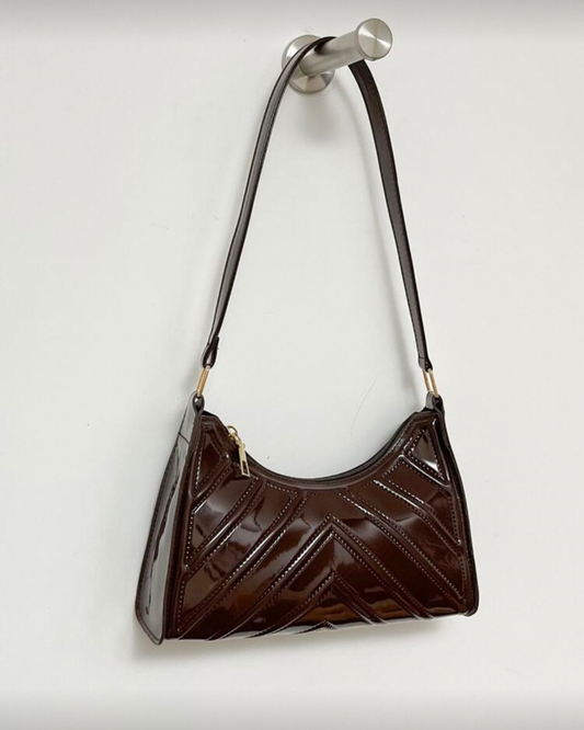 Sleek Chocolate Patent Shoulder Bag