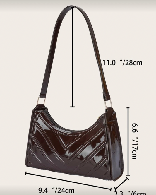 Sleek Chocolate Patent Shoulder Bag